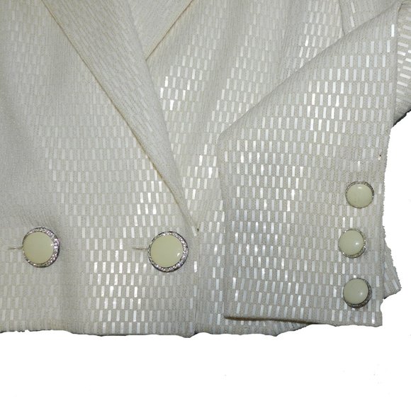 St. John Ivory Suit Jacket with Paillette s & Crystal and Silk Skirt Size 10/12 - Picture 7 of 10